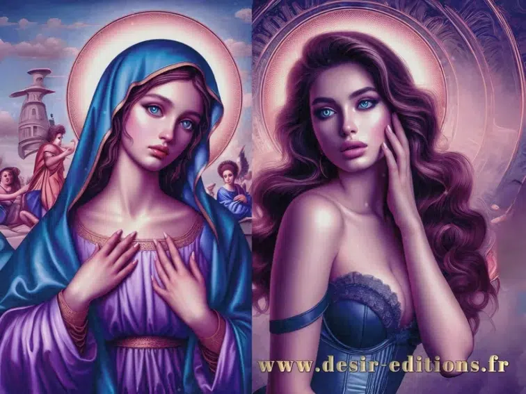 Deux femmes avec des auréoles artistiques.